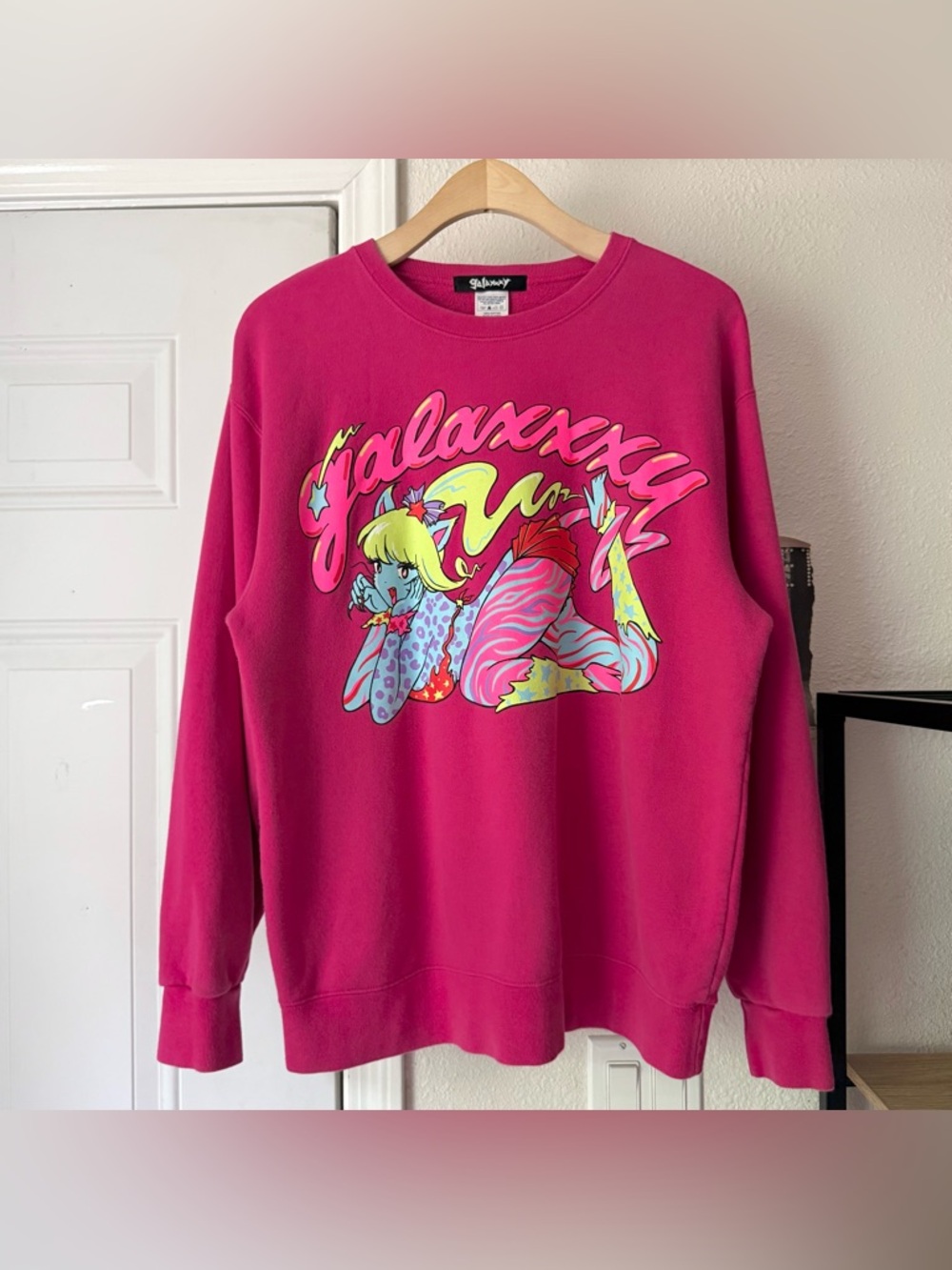 GALAXXXY harajuku pink cotton terry graphic girl crew Japan pullover sweater